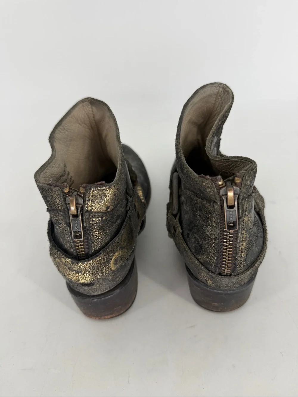 Freebird by Steven Phlow Metallic Leather Harness Boot Women 7 Distressed Bronze